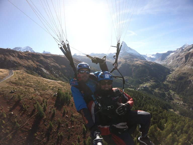 autumn tandem paragliding flight in Zermatt